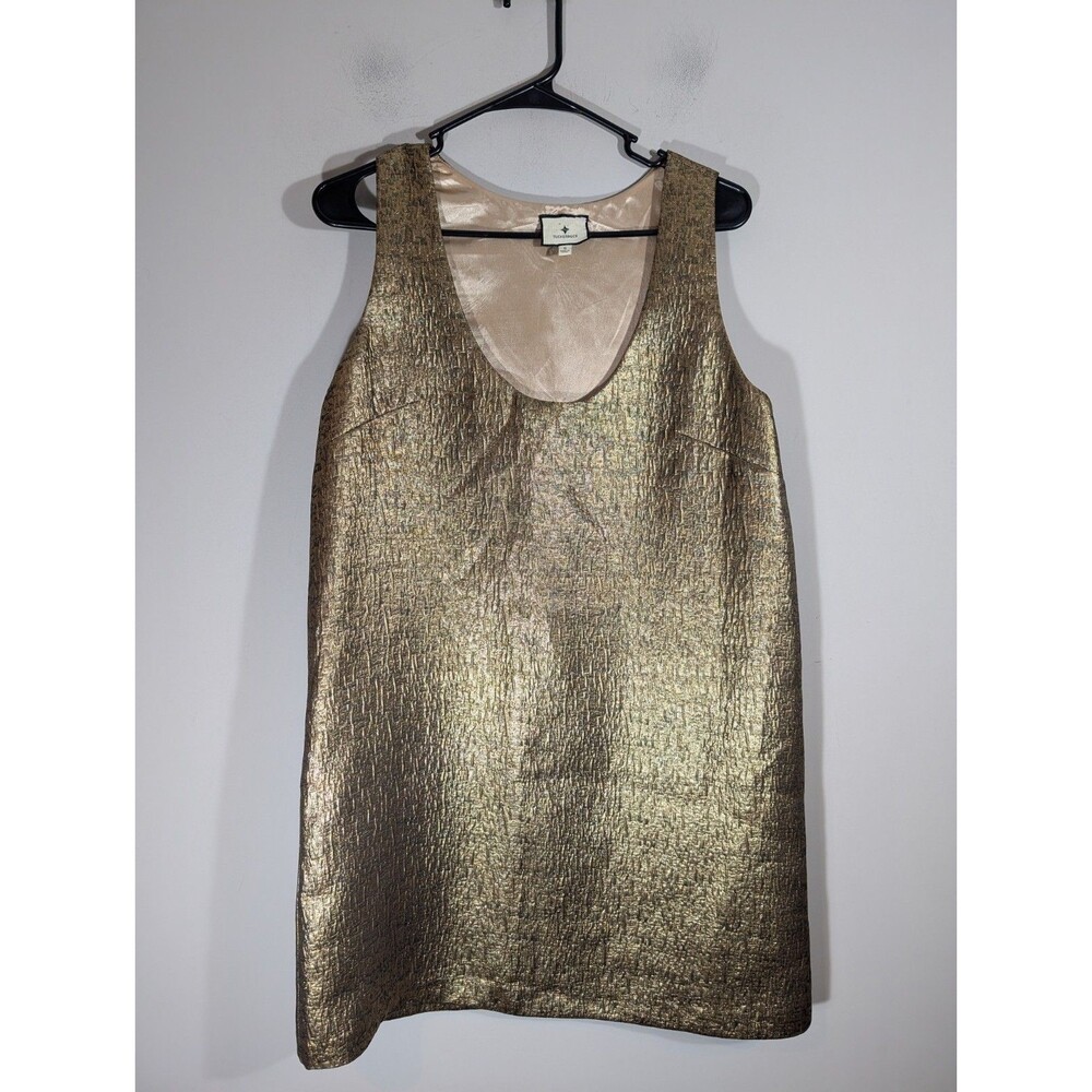 Tuckernuck Gold Metallic Textured Mini Shift Dress Sz S‎ Wedding Guest Cocktail